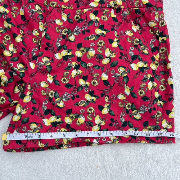 Tinsel Botanical Lemon Fruit Floral Print Shorts Womens 1X Red Pockets High Rise - Picture 9 of 12